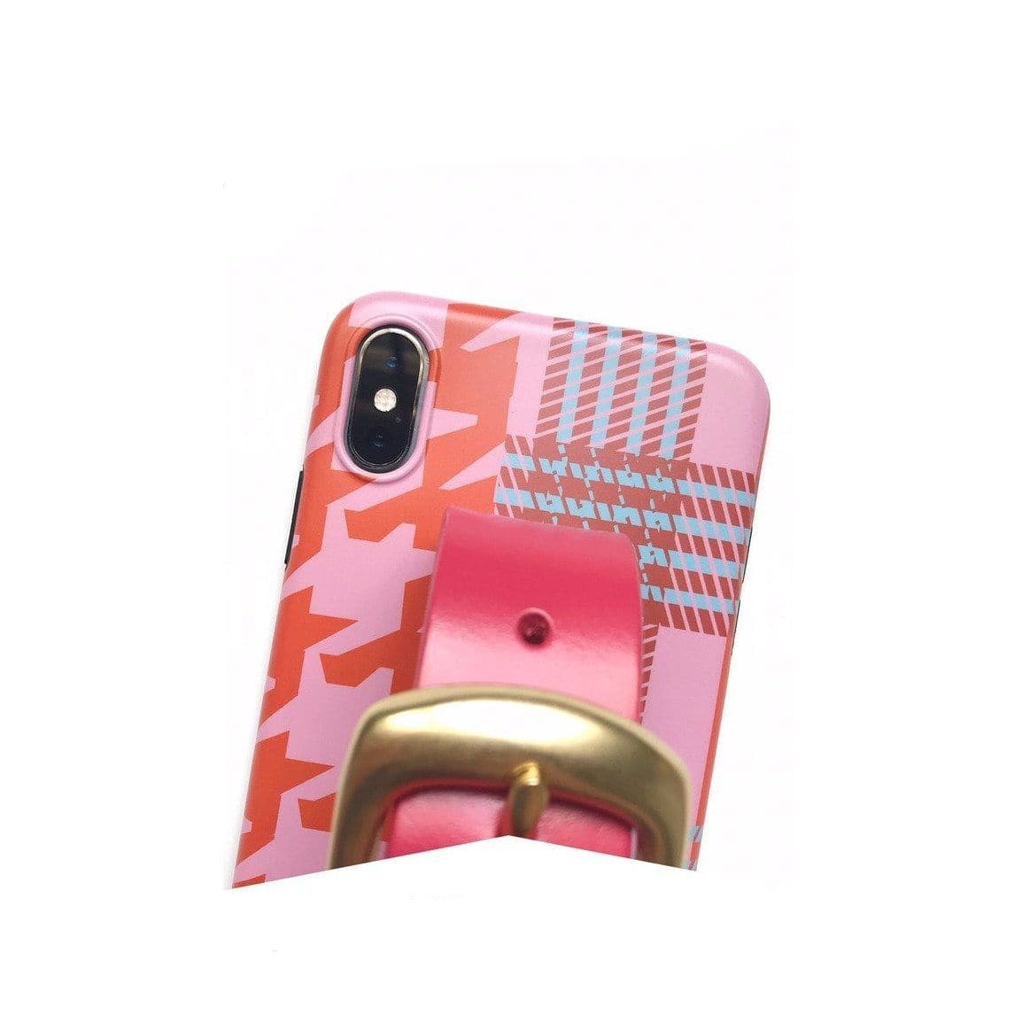 Pink patchwork leather buckle iPhone case | Stylins.co